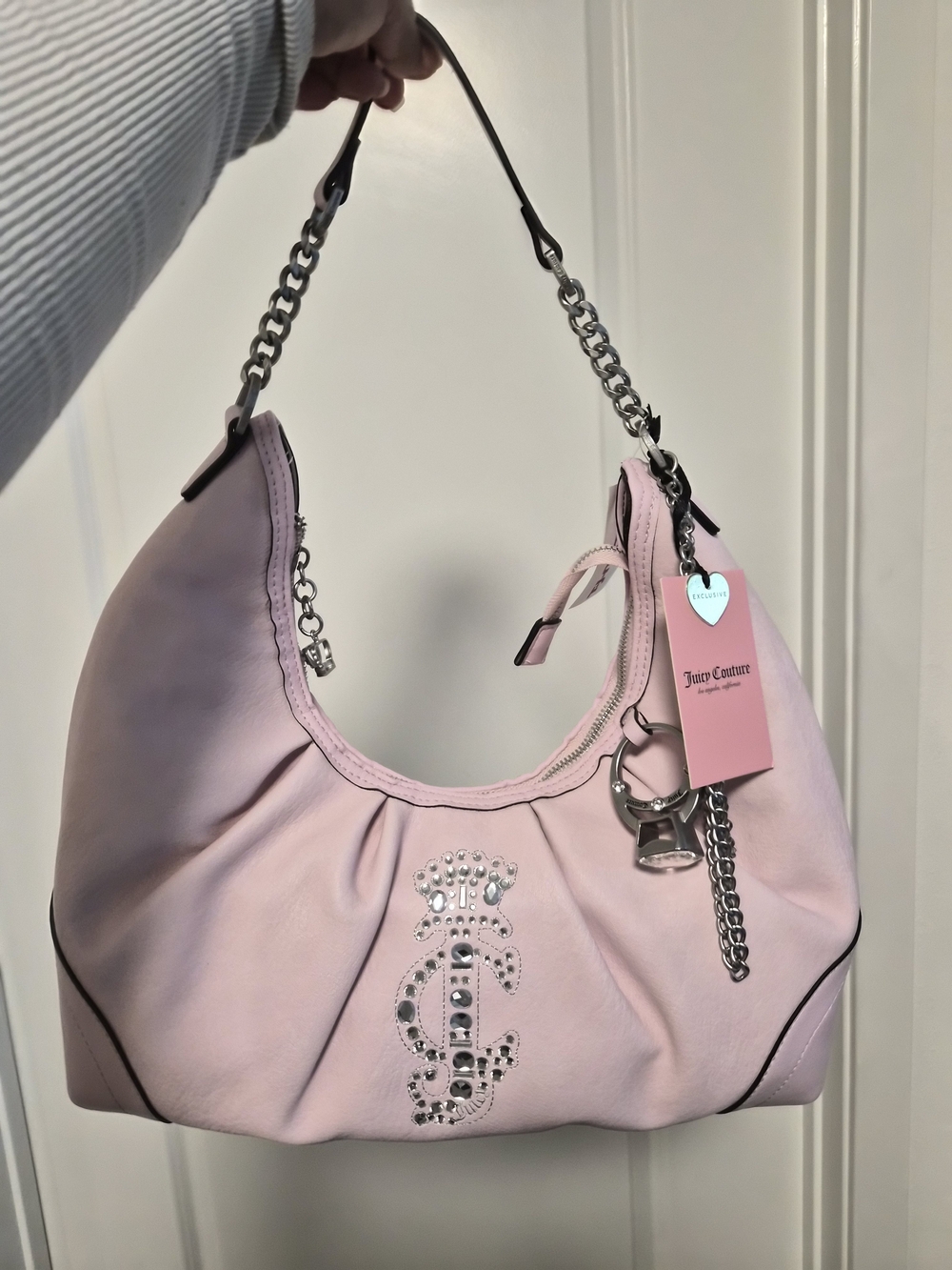 Juicy Couture Pink Rhinestone Logo Hobo Bag - Picture 5 of 6